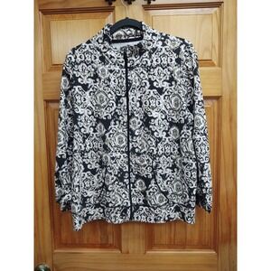 Kim Rodgers Size XL Full Zip Jacket Black Multi Print Stretch